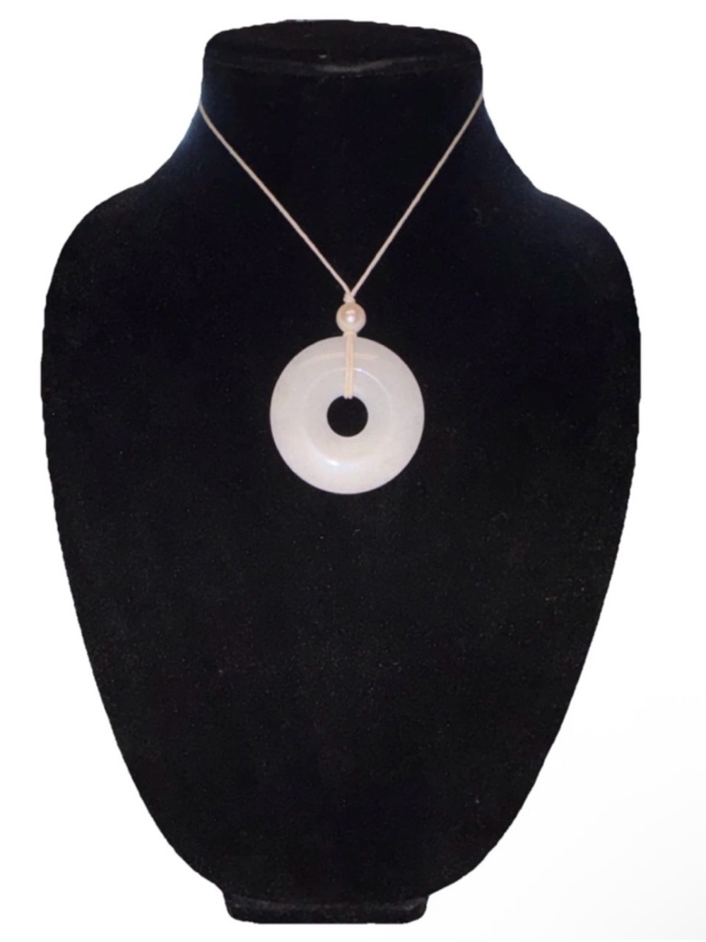 White Round Stone Pendant Necklace Minimalist Cord Tie Closure